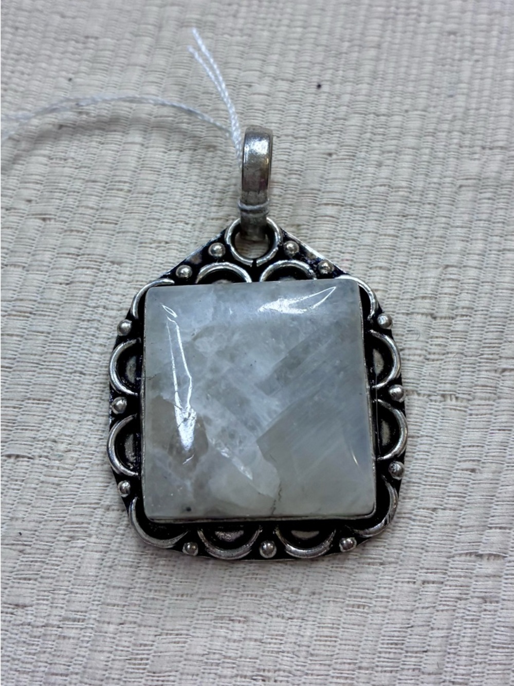 Silver-Tone Moonstone Square Pendant Necklace - White Moonstone